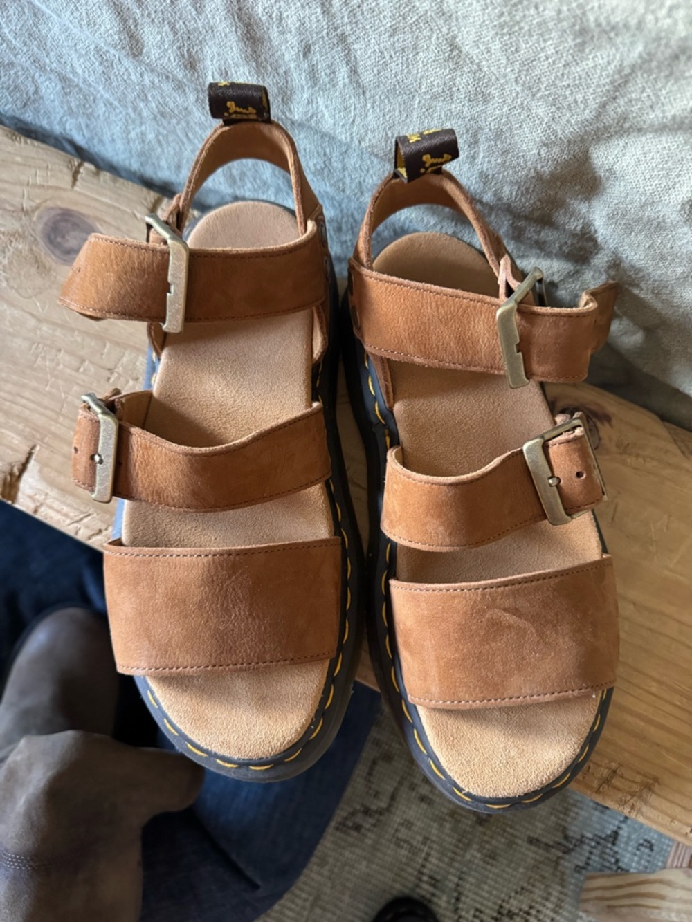 Dr. Martens Gryphon Brown Suede Triple-Strap Platform Sandals